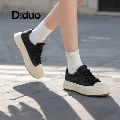 【新品】Diduo/迪朵2025小白鞋舒适4cm大圆头百搭女士休闲板鞋女