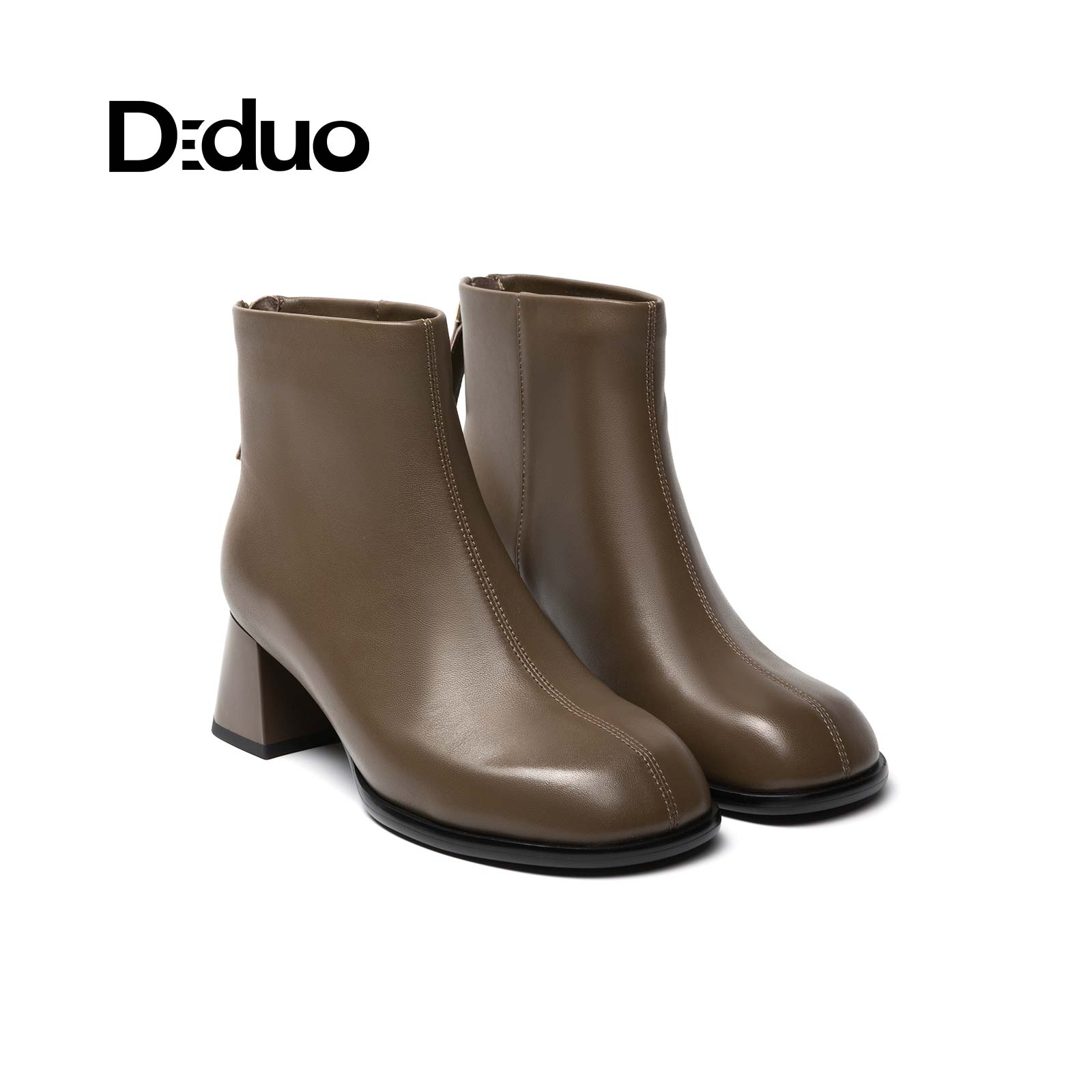 弹力瘦瘦靴女圆头粗跟短靴