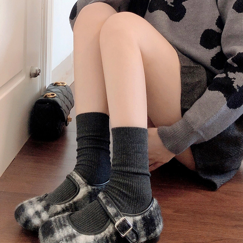 深灰色短袜子女秋冬季棉竖条纹烟灰色中筒袜百搭jk黑色小腿堆堆袜,女士内衣/男士内衣/家居服,中筒袜,淘宝优惠券,粉丝福利购,淘宝优惠卷