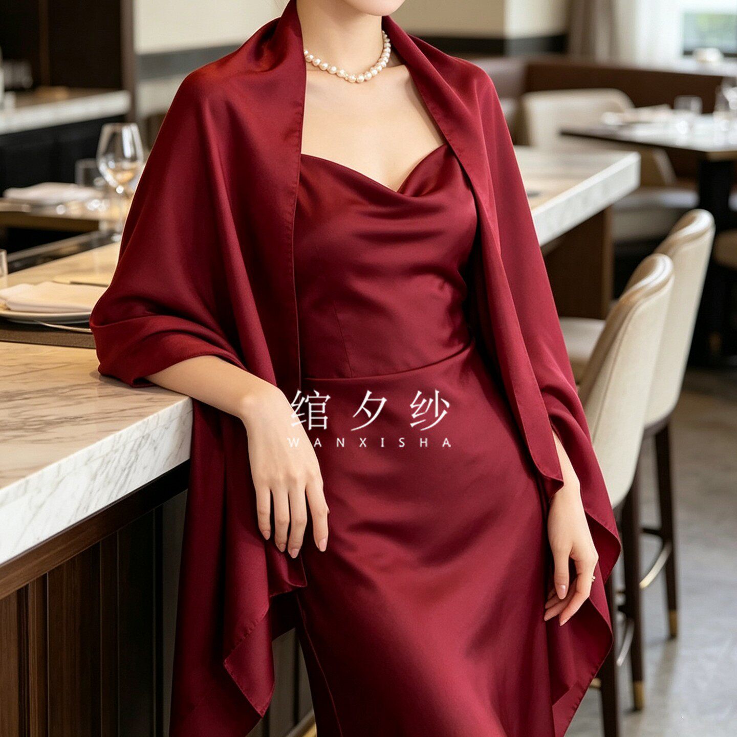 夏秋新款酒红色加厚缎面真丝手感丝巾沙滩防晒礼服旗袍披肩女长巾