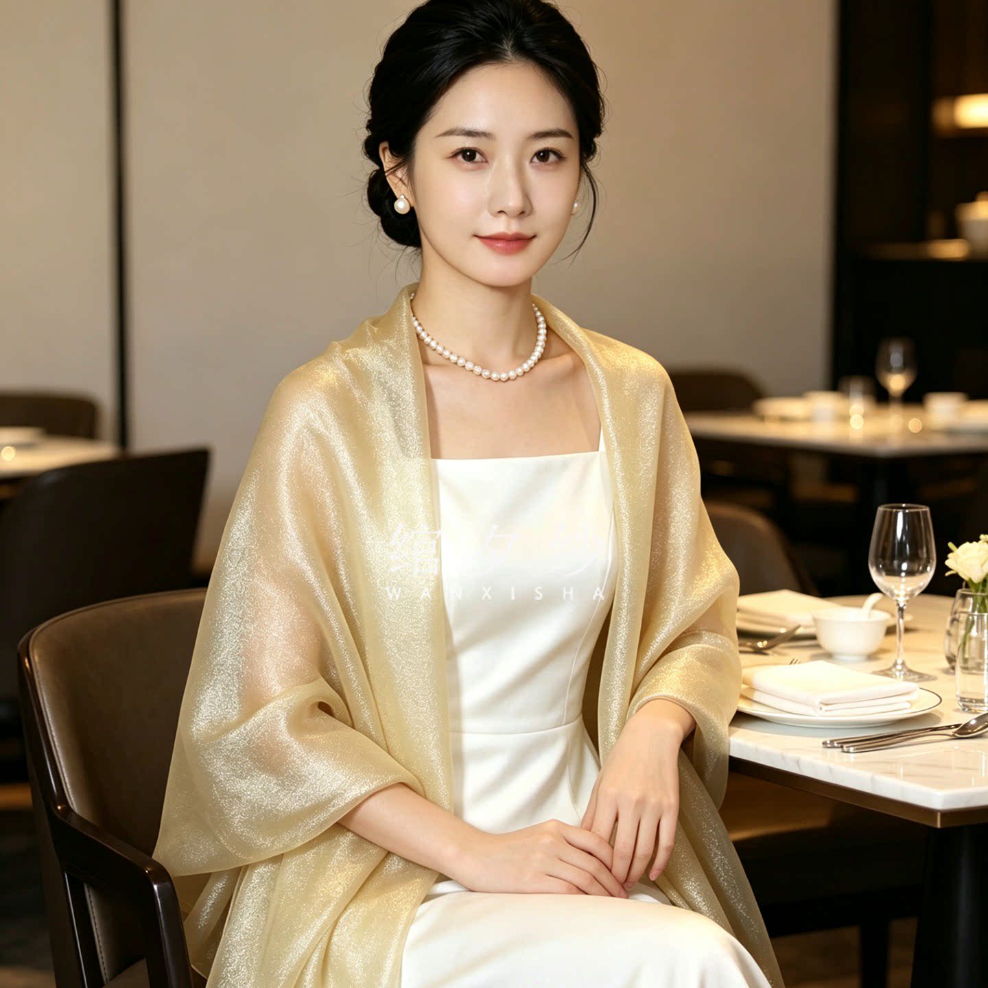 金色双层真丝丝巾亮丝桑蚕丝围巾婚纱礼服旗袍披肩长款纱巾女春夏