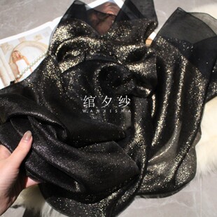 双层黑色时尚百搭桑蚕丝丝巾金丝围巾礼服旗袍披肩长款女秋冬新款