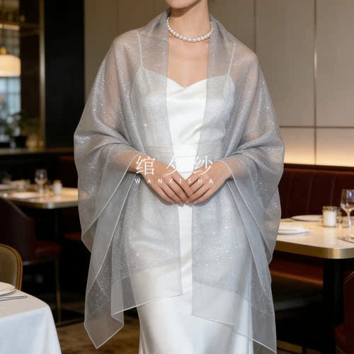 浅灰桑蚕丝双层长丝巾围巾披肩女