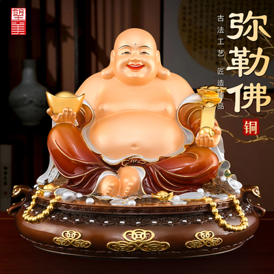 铜彩弥勒佛佛像家用供奉