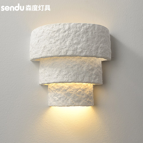 楼梯过道背景墙法式石膏明装壁灯