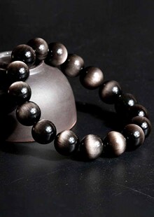 天然银曜石晶手链板钛晶男女单圈银发晶猫眼水晶手串白银发晶手珠