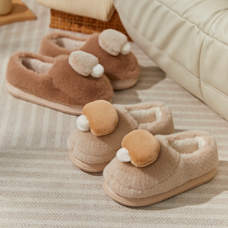 蘑菇包跟棉鞋女冬季居家室内EVA软底踩屎感毛毛加绒加厚情侣棉拖