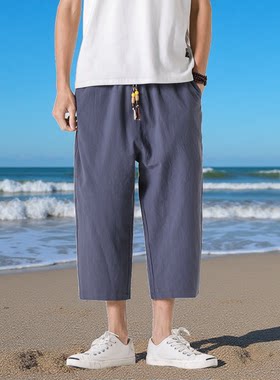 夏季男加大码宽松七分沙滩裤