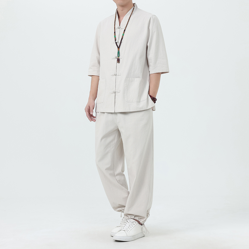套装男春夏季中国风一套衣服男装棉麻唐装汉服复古盘扣两件套大码