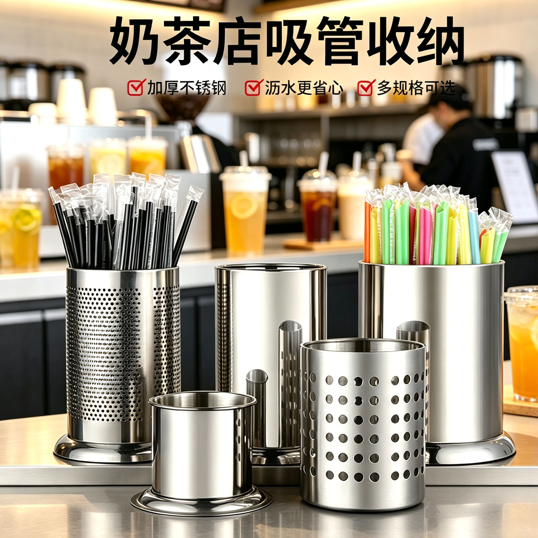 不锈钢筷子筒筷篓商用奶茶店吧台图片
