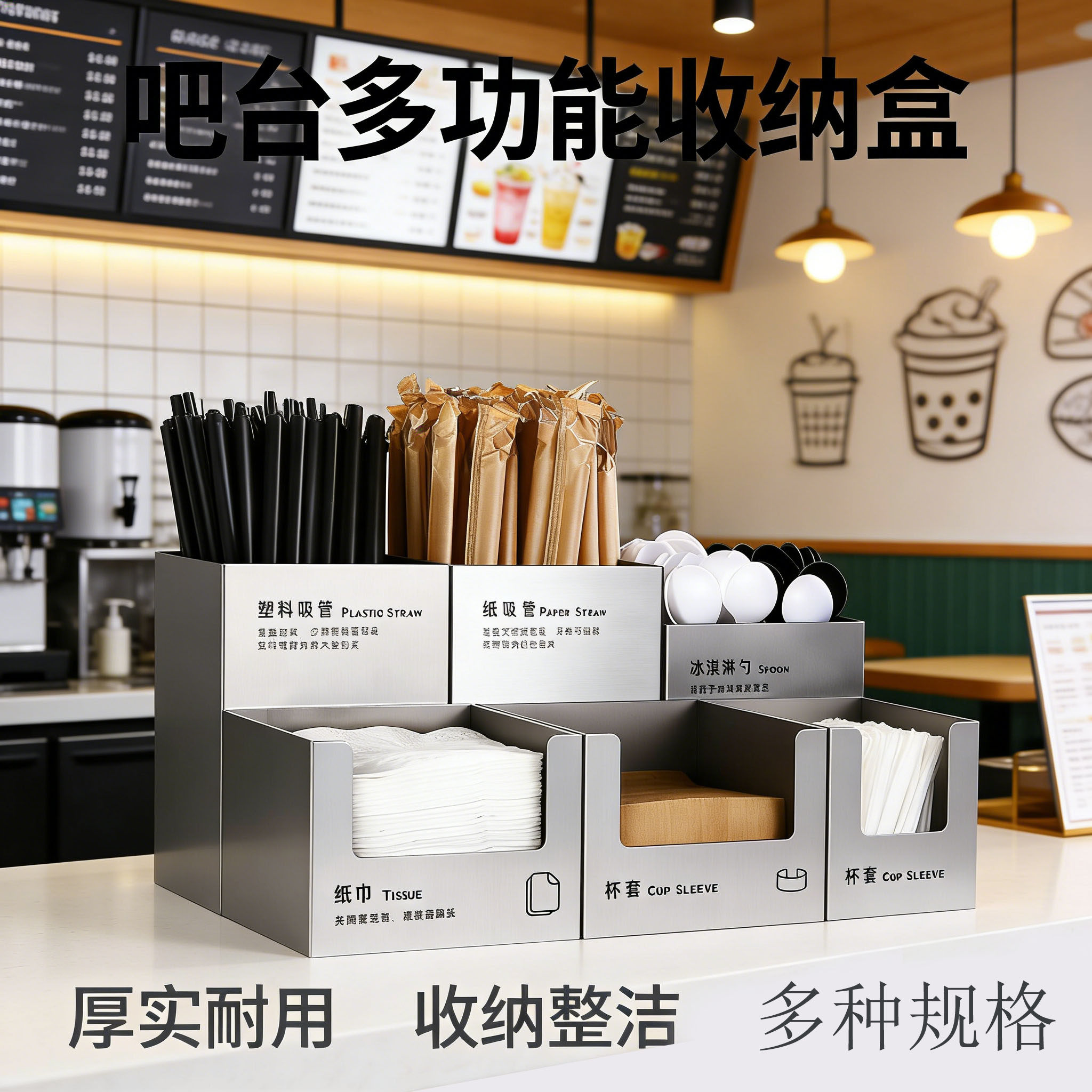 不锈钢商用吸管盒杯套盒子奶茶店