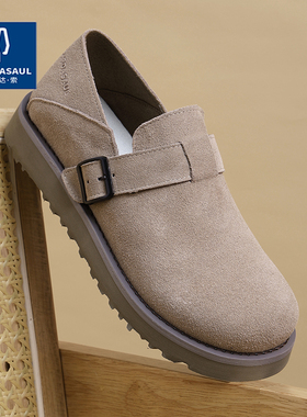 帕达索男鞋休闲复古勃肯鞋英伦开车单鞋新款翻毛皮一脚蹬鞋250206