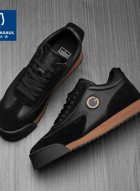 帕达索男士拼色阿甘鞋真皮厚底运动休闲鞋时尚潮流百搭棉鞋231109