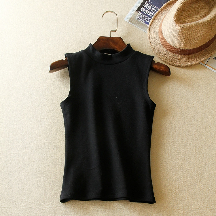 半高领无袖T恤女背心纯棉修身打底韩版白色百搭小衫上衣运动外穿