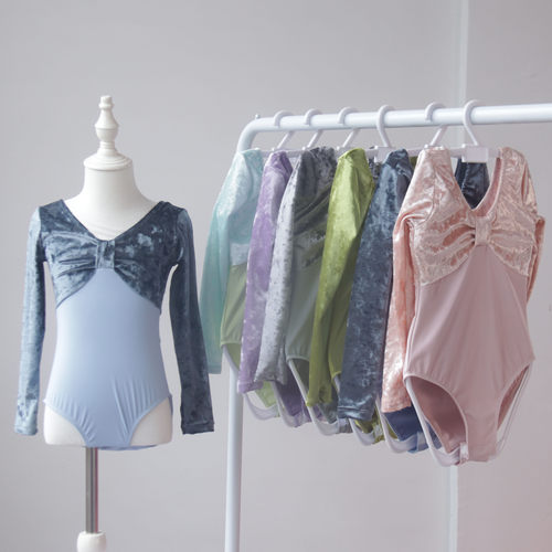 锦纶儿童舞蹈服女童中国舞长袖练功服芭蕾舞考级形体丝绒跳舞服装