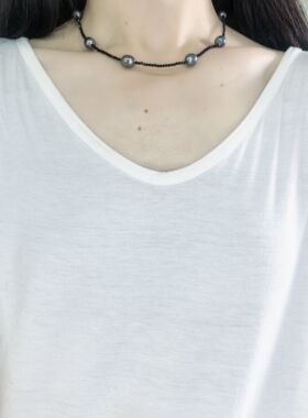 原创手工天然淡水黑珍珠大溪地色系米珠微瑕疵满天星项链黑尖晶石