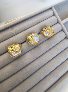 福利天然巴洛克珍珠戒指，铜镀金