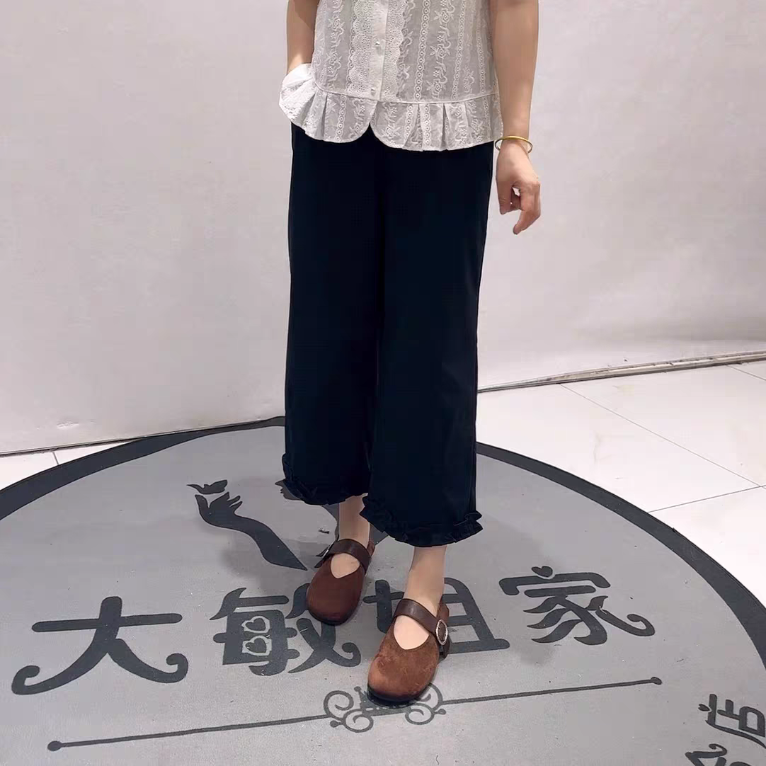 3312女权贵族夏款新品棉布面料木耳边裤腿松紧腰休闲裤加大码女裤