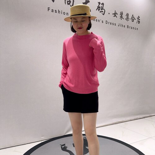 6228女权贵族秋款新品简洁大方带亮钻百搭上衣针织衫加大码女装
