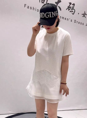 1838女权贵族初夏新品侧边开衩一手长拼接欧根纱满钻洋气衫加大码