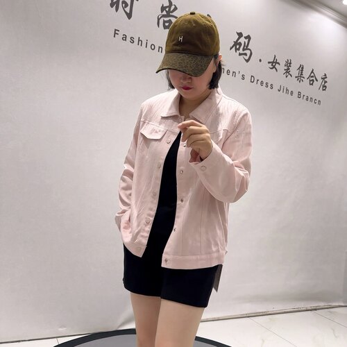 6232女权贵族秋款新品水洗牛仔亮钻潮牌减龄单层外套加大码女装