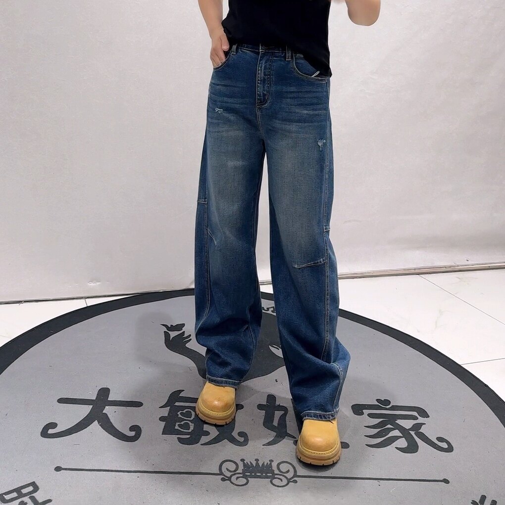 89010柏菲蒂秋款新品显瘦百搭潮牌开剪窄版弯刀牛仔裤加大码女裤