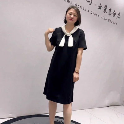 1828芮娜依莲初夏新品天丝罗马面料设计感衣领减龄连衣裙加大码
