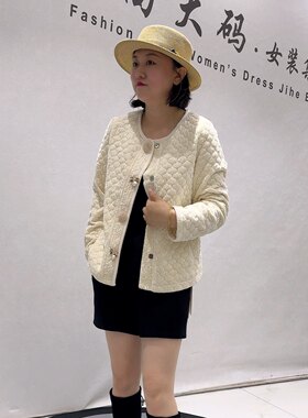 8073女权秋冬新品高级感带亮片丝绒棉服棉衣外套加大码女装
