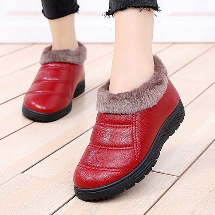 冬季老北京女棉鞋加绒加厚防水棉靴皮面中老年人妈妈保暖奶奶布鞋