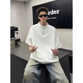 T恤男夏季 高级感痞帅美式 插肩袖 400g重磅立领短袖 宽松半袖 上衣短t