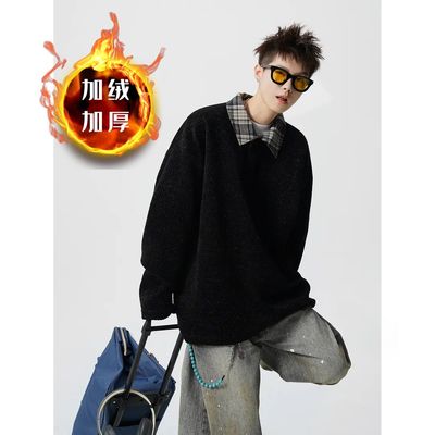 美式重磅雪尼尔加绒卫衣男女款秋冬季针织翻领长袖t恤加厚polo衫