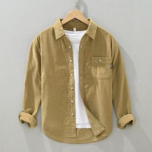 百搭休闲薄款 日系复古灯芯条绒衬衫 春秋季 外套男工装 夹克上衣服 式