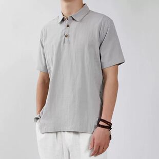 薄款 国风休闲潮流大码 透气T恤 衣男中式 清仓处理春夏棉亚麻短衬衫