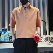 衬衫 高级感冰丝Polo衫 男 痞帅潮牌冰丝V领T恤2025新款 半袖 短袖 夏季