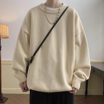 毛衣男款秋季美式圆领百搭慵懒风宽松线衣复古简约潮牌内搭针织衫