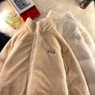 冬季羊羔绒立领加绒加厚面包服棉衣男女bf拉链刺绣棉袄外套ins潮