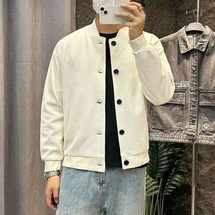 斜纹夹克外套男秋冬潮流行棒球服男装上衣痞帅休闲单排扣立领外衣