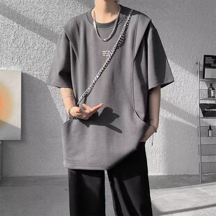 假两件短袖t恤男夏季2026新款男士上衣刺绣衣服重磅半袖男生体恤