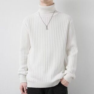冬季男士高领毛衣潮流修身加厚打底线衣青年长领纯色麻花针织衫男