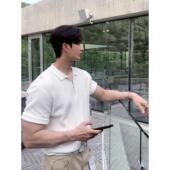 男女潮牌宽松百搭休闲体恤 POLO衫 海外岀口夏季 复古纯色半拉链短袖