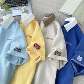 华夫格POLO衫 翻领T恤宽松大码 男短袖 美式 潮牌男装 衣服夏季 5分半袖