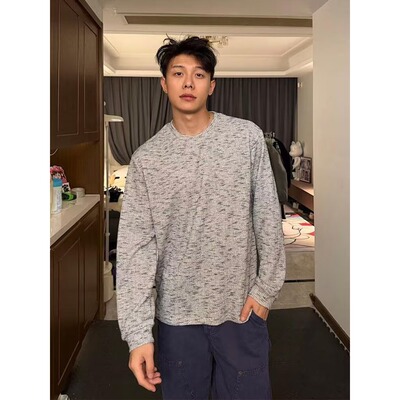 小香风扎染针织长袖t恤男女早秋薄款卫衣高级感痞帅内搭打底衫潮
