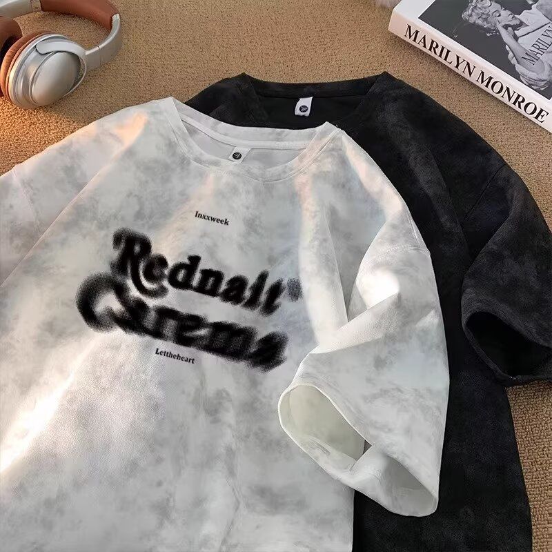 扎染短袖男款t恤美式夏季2025新款纯棉青少年高街潮流痞帅高级感