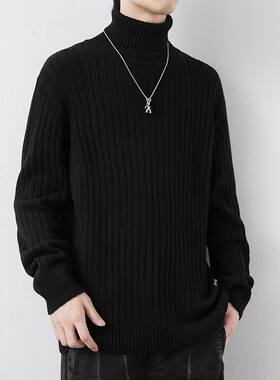 毛衣男士秋冬季2025新款休闲潮流高领纯棉针织衫纯色宽松青年线衣