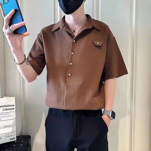男款 冰丝潮流POLO衫 套头衬衫 短袖 高级感痞帅风上衣 领2025新款 夏季