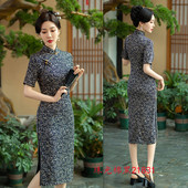 中老年女士大码 老上海复古中国风珠光棉短袖 旗袍2024春夏新款 旗袍