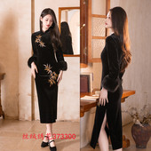 复古风年轻女士日常旗袍2024冬季 旗袍裙 气质毛毛袖 新款 改良新中式