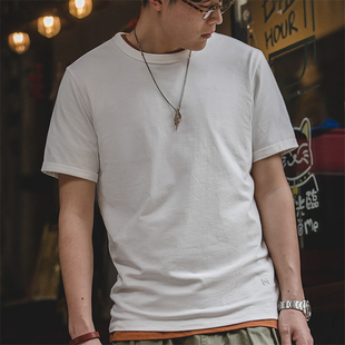 马登工装 美式复古250g重磅32支白色t恤二本针夏季短袖打底衫男
