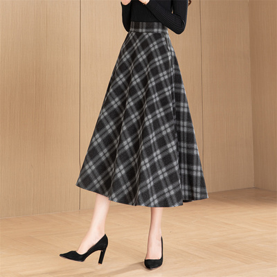 大摆半身裙中长款格子裙
