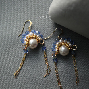 花开童年刀马旦京剧脸谱耳环14K包金珍珠长款流苏百搭耳饰复古